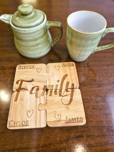 Personalised 4 Piece Wooden Jigsaw Coaster Set