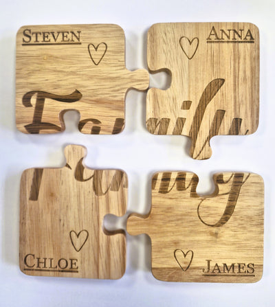 Personalised 4 Piece Wooden Jigsaw Coaster Set