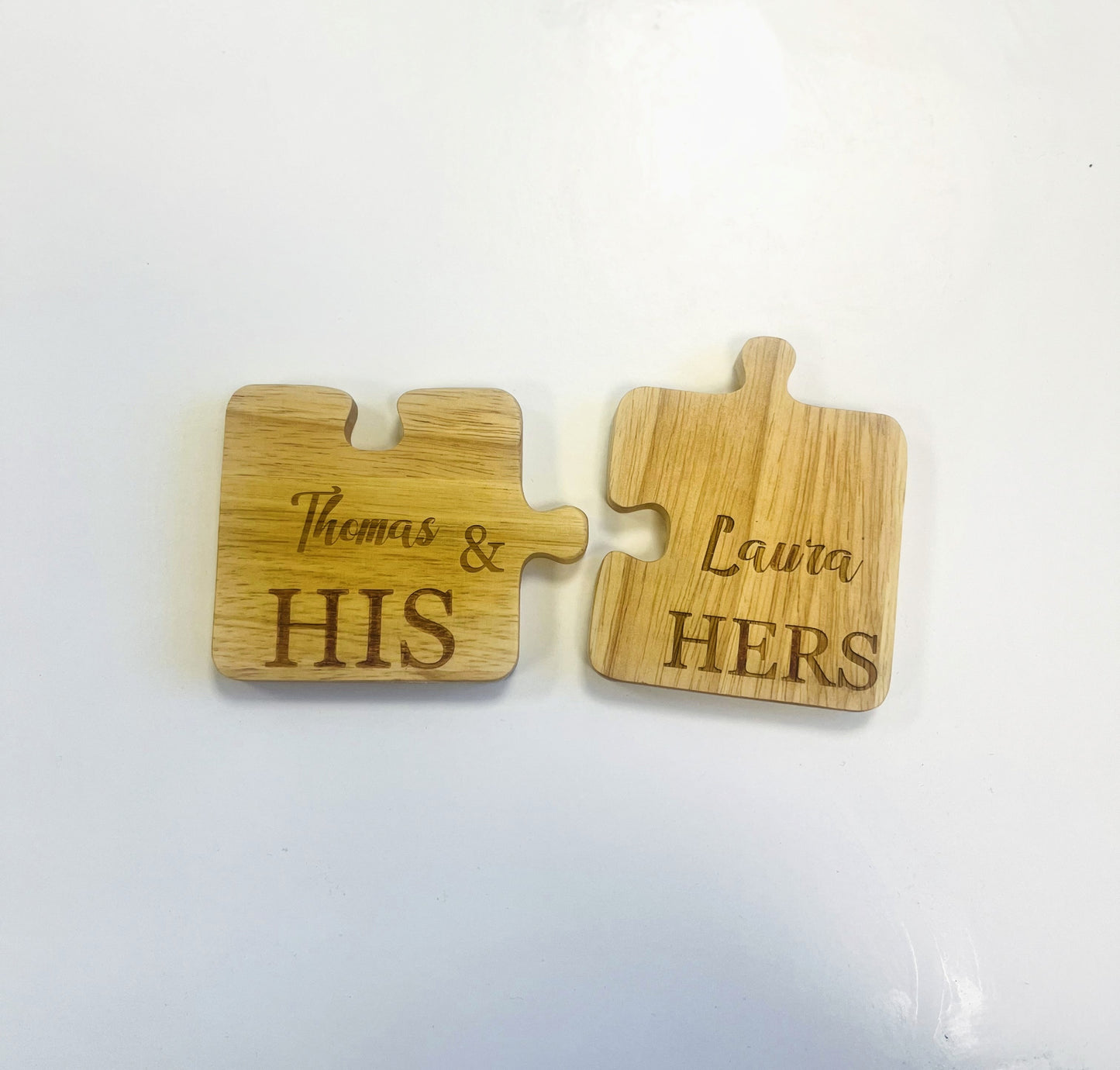 Personalised Wooden Pair of Jigsaw Coasters