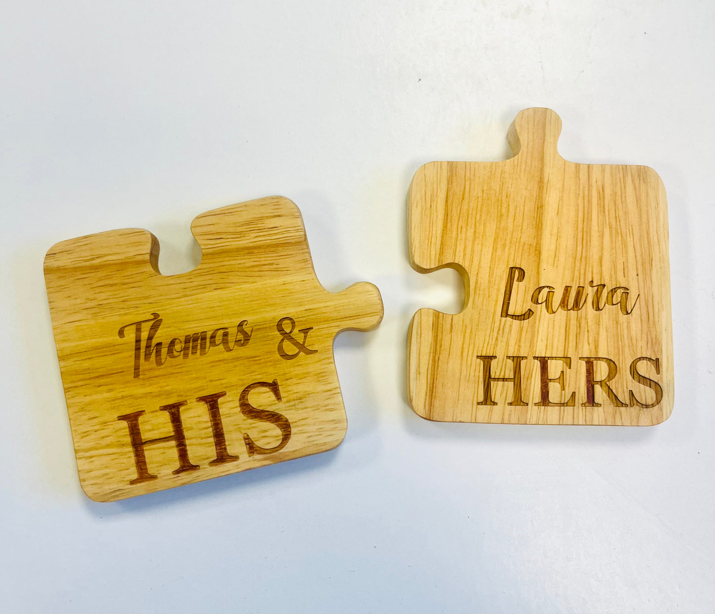 Personalised Wooden Pair of Jigsaw Coasters