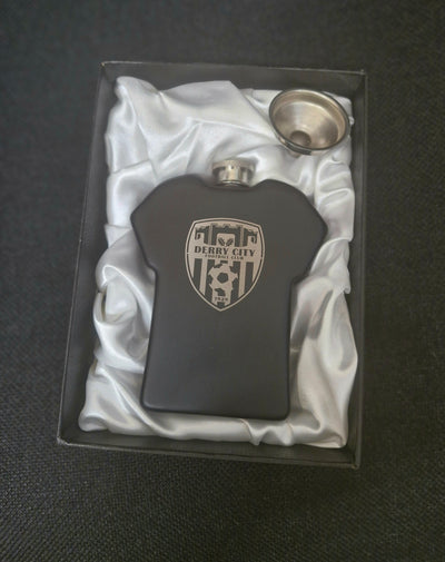 Personalised T Shirt Hip Flask with Engraved Box